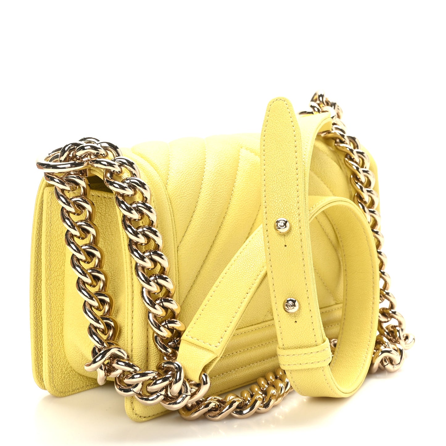 Caviar Chevron Quilted Small Boy Flap Yellow