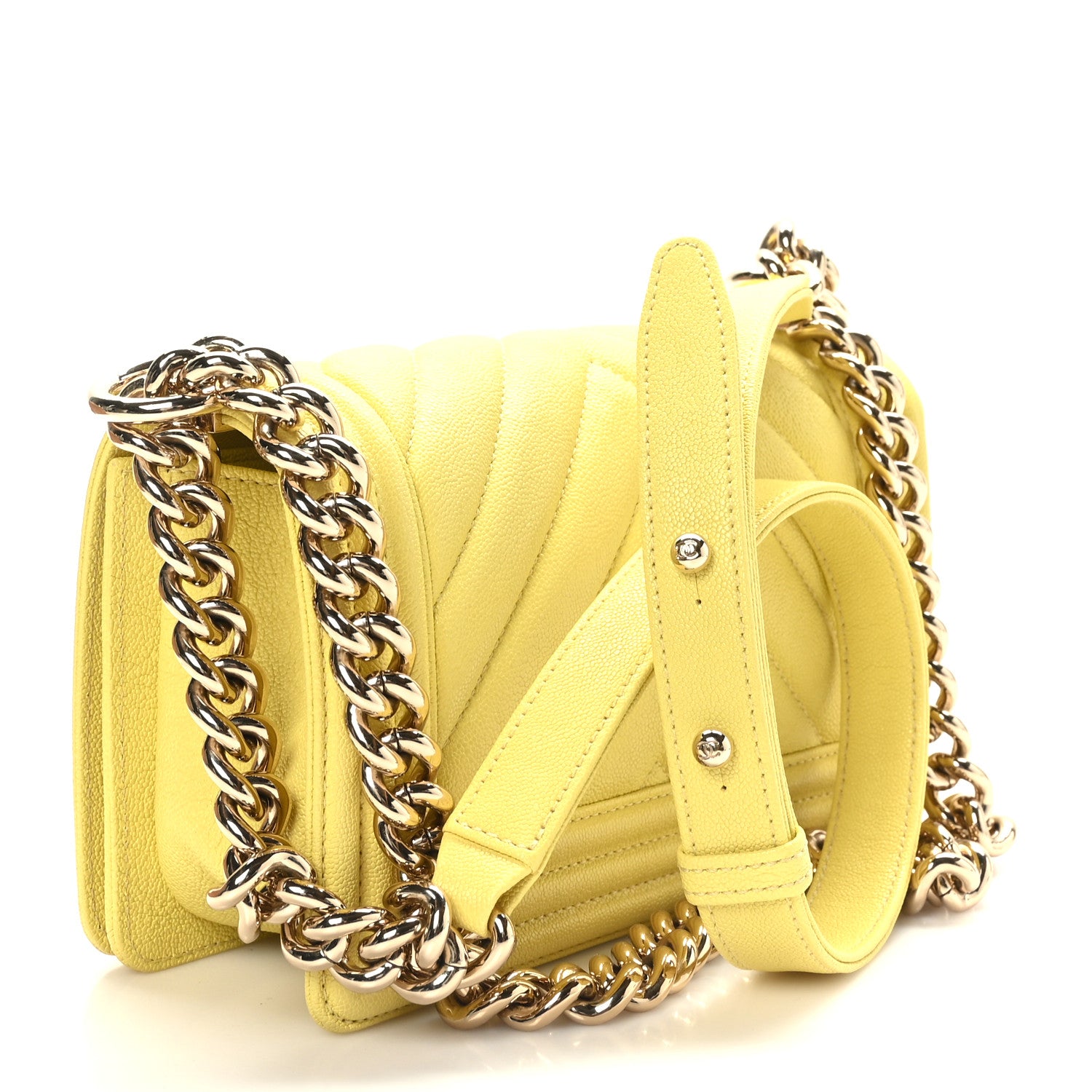 Chanel Caviar Chevron Quilted Small Boy Flap Yellow 3 of 9