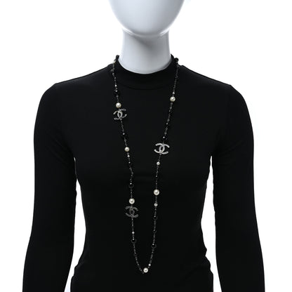 Chanel Ruthenium Pearl Beaded CC Long Necklace Black 2 of 5
