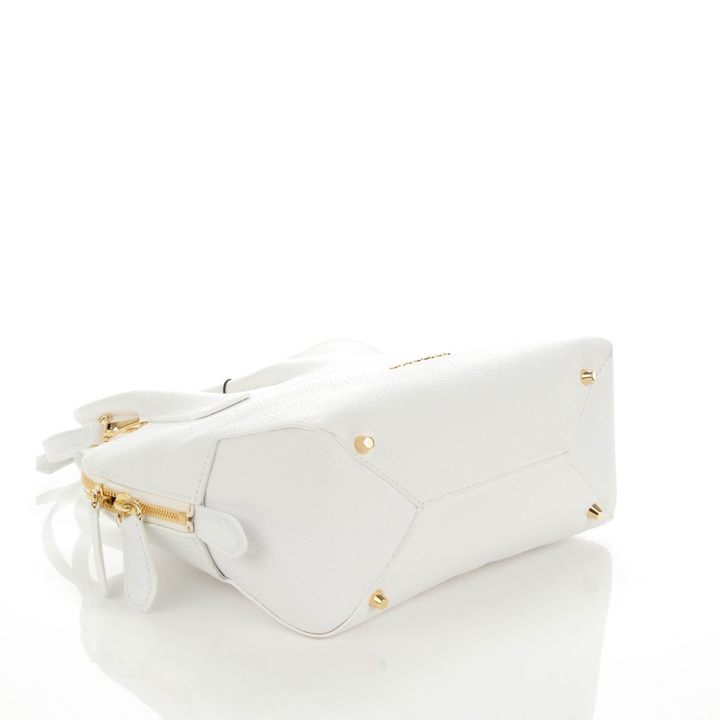 London Grainy Calfskin Small Greenwood Bowling Bag White
