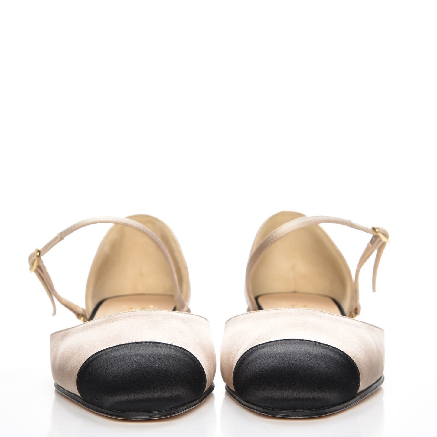Satin Cap Toe CC Flats 38 Beige Black