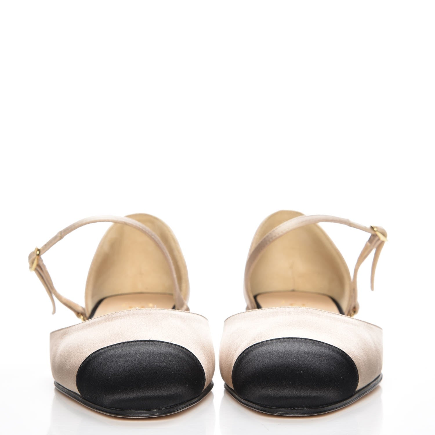 Chanel Satin Cap Toe CC Flats 38 Beige Black 2 of 9