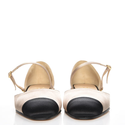 Chanel Satin Cap Toe CC Flats 38 Beige Black 2 of 9