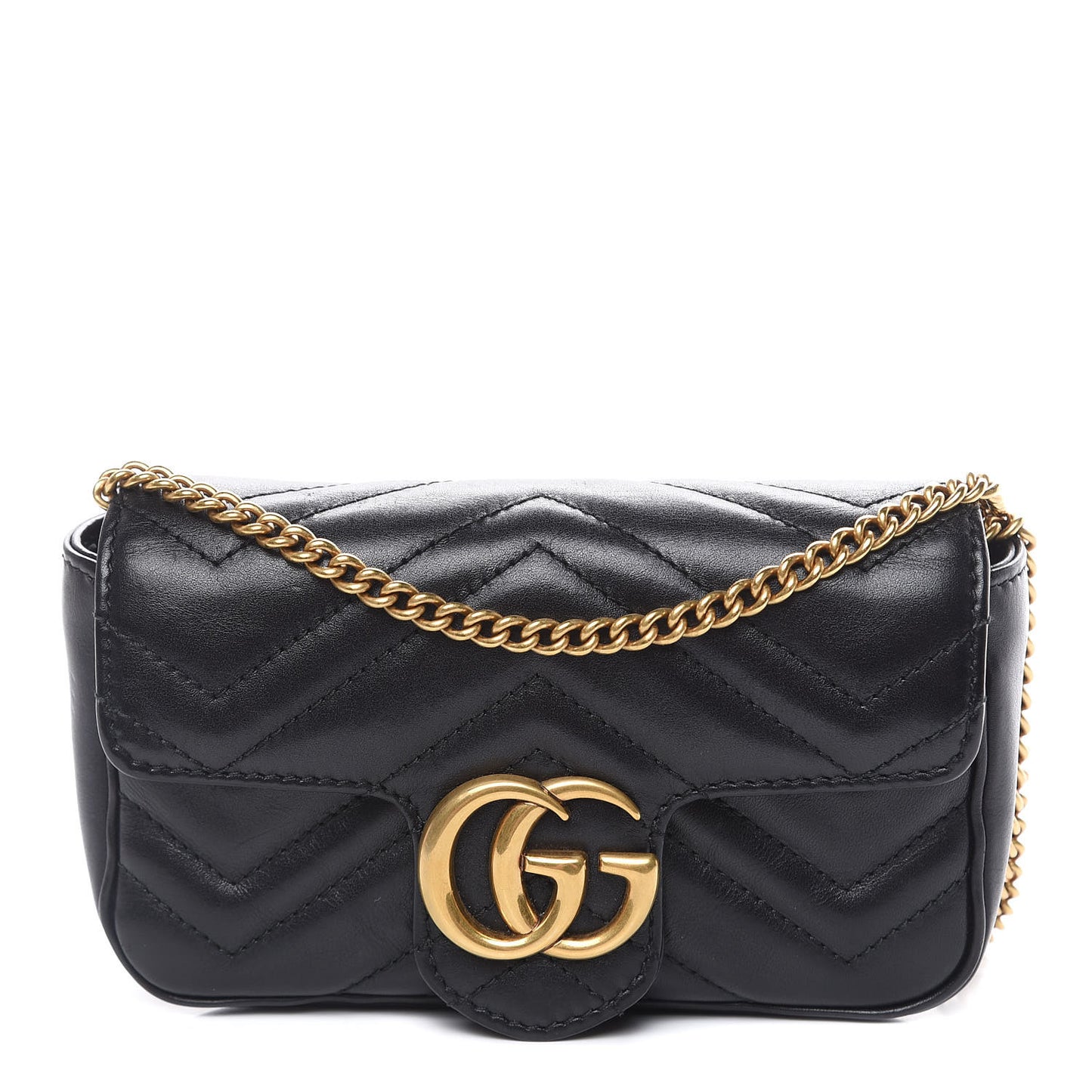 Calfskin Matelasse Super Mini GG Marmont Shoulder Bag Black