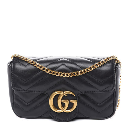 Gucci Calfskin Matelasse Super Mini GG Marmont Shoulder Bag Black 1 of 12