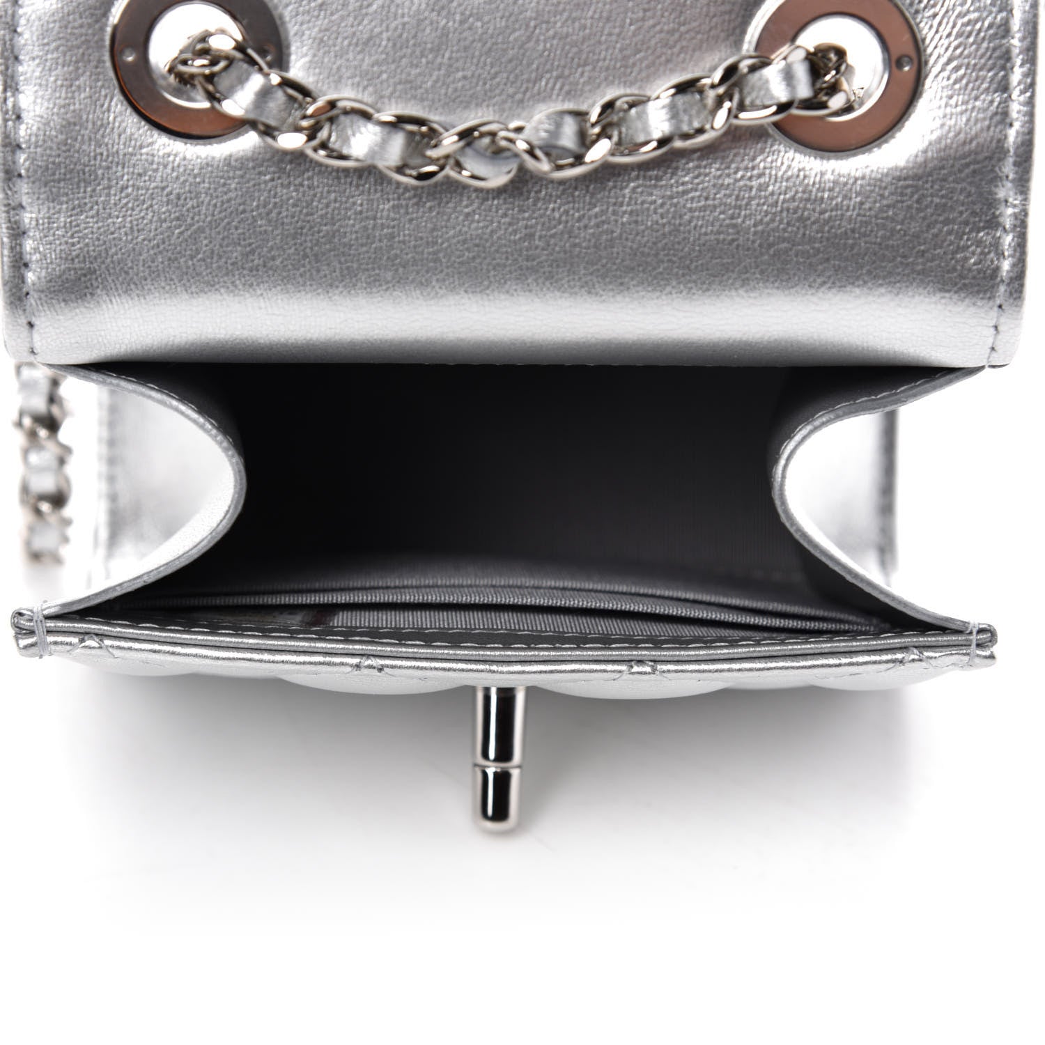 Chanel Metallic Lambskin Quilted Mini Trendy CC Clutch With Chain Silver 5 of 12