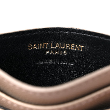 Saint Laurent Grain De Poudre Matelasse Chevron Monogram Credit Card Case Dark Beige 6 of 8