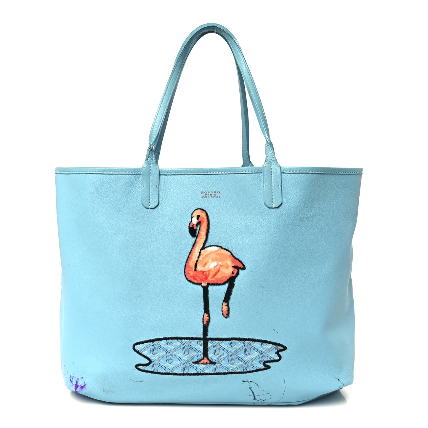 Goyardine Embroidered Flamingo Reversible Anjou PM Sky Blue