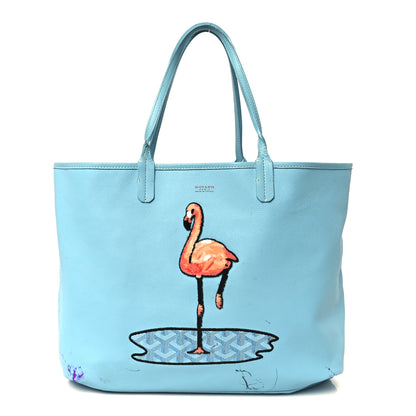 Goyard Goyardine Embroidered Flamingo Reversible Anjou PM Sky Blue 3 of 23