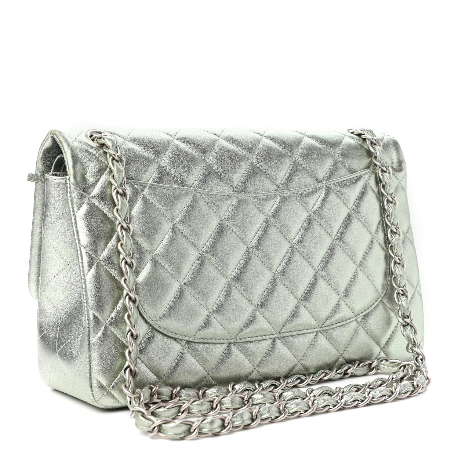 Chanel Metallic Lambskin Quilted Jumbo Double Flap Green 3 of 10