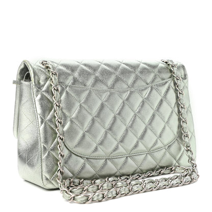 Chanel Metallic Lambskin Quilted Jumbo Double Flap Green 3 of 10