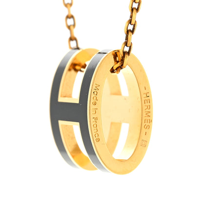 Hermes Lacquered Gold Pop H Pendant Necklace Black 5 of 5