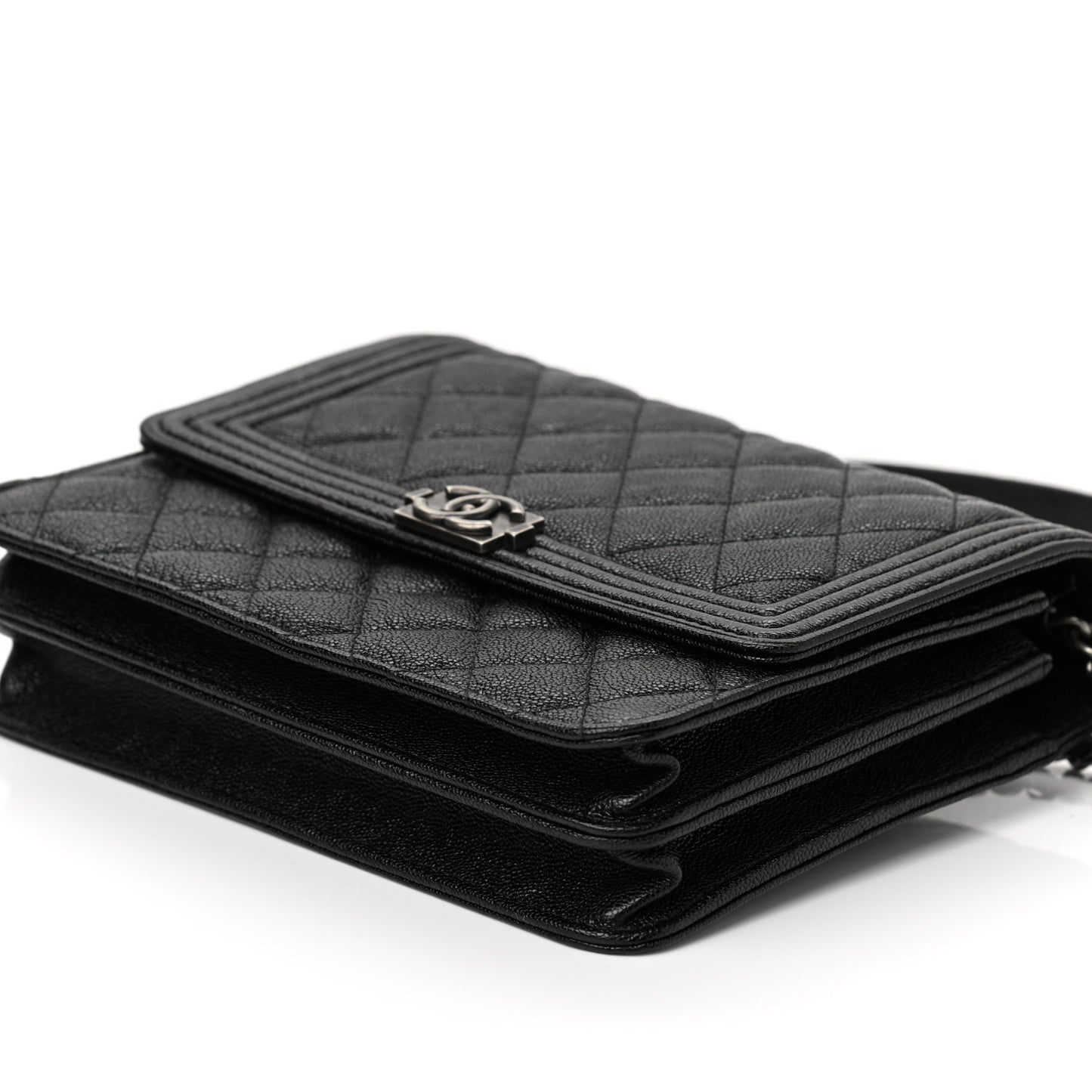 Caviar Quilted Boy Clutch With Chain Black