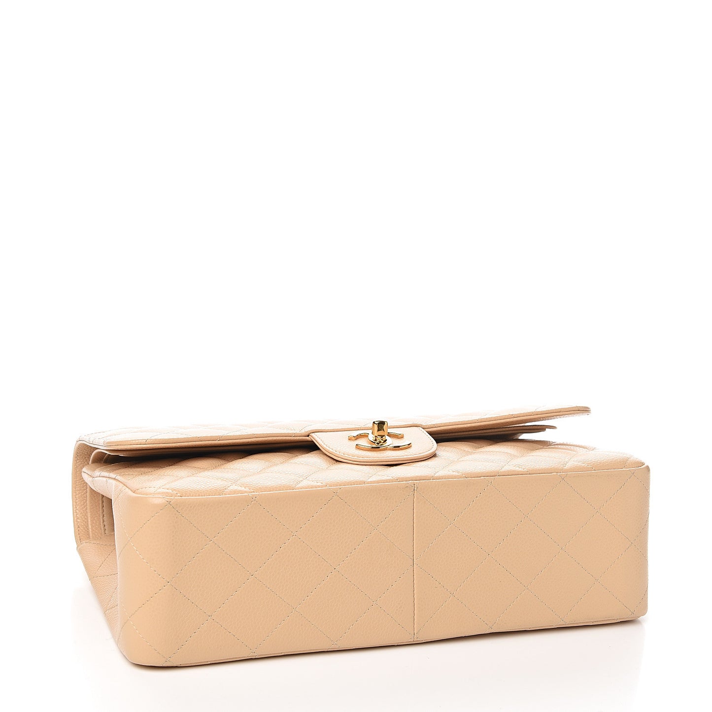 Caviar Quilted Jumbo Double Flap Beige Clair