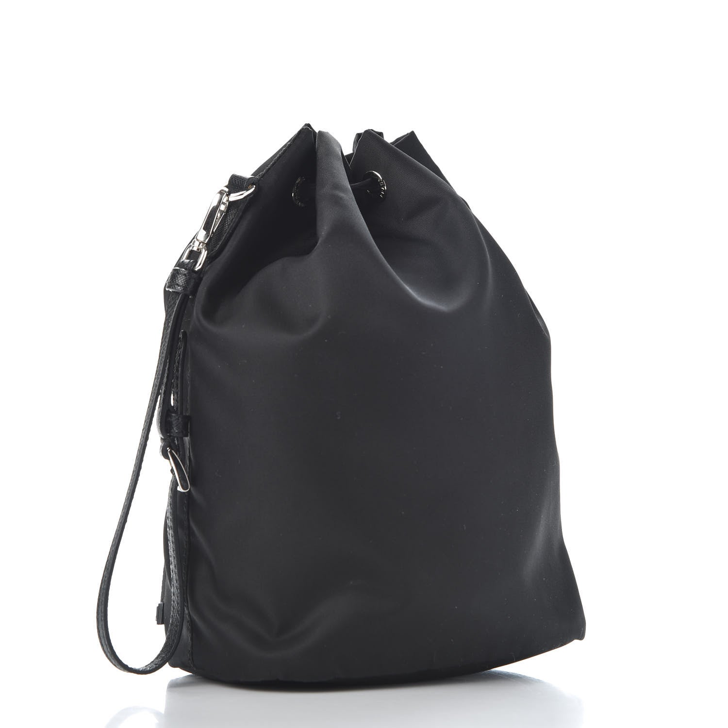 Prada Saffiano Tessuto Nylon Vela Lettering Bucket Wristlet Black 2 of 9