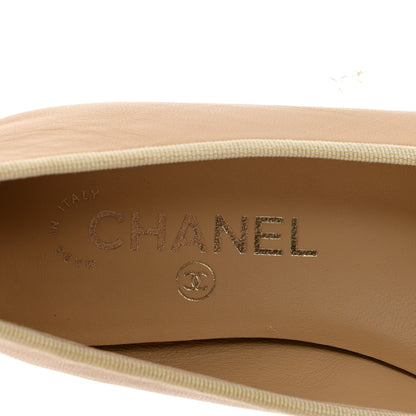Chanel Lambskin Cap Toe CC Ballerina Flats 36.5 Beige Black 8 of 10