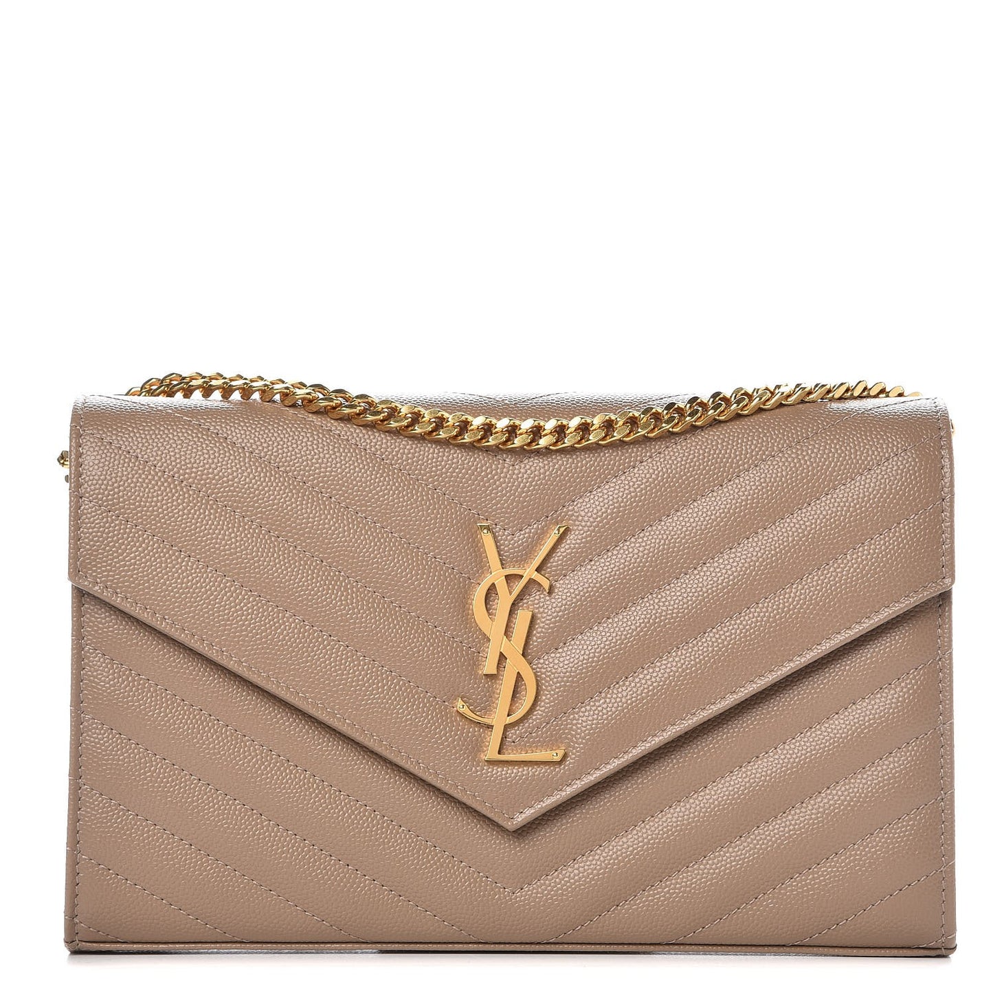 Grain De Poudre Matelasse Chevron Monogram Chain Wallet Light Taupe