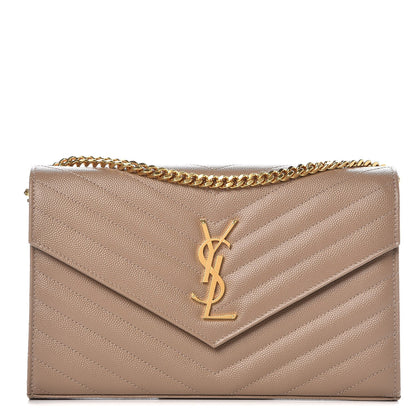 Saint Laurent Grain De Poudre Matelasse Chevron Monogram Chain Wallet Light Taupe 1 of 7