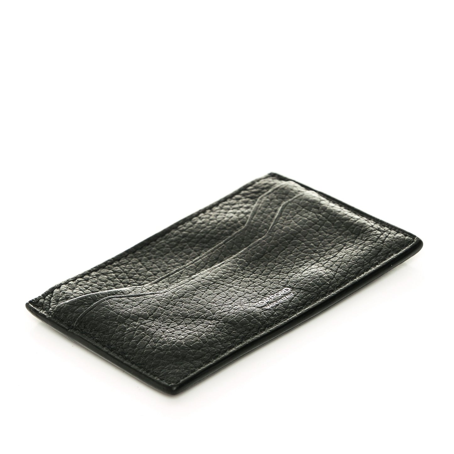 Grained Calfskin Open Side Card Holder Black