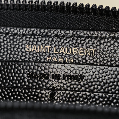 Saint Laurent Grain De Poudre Matelasse Chevron Monogram Monochrome Zip Around Wallet Black 6 of 9