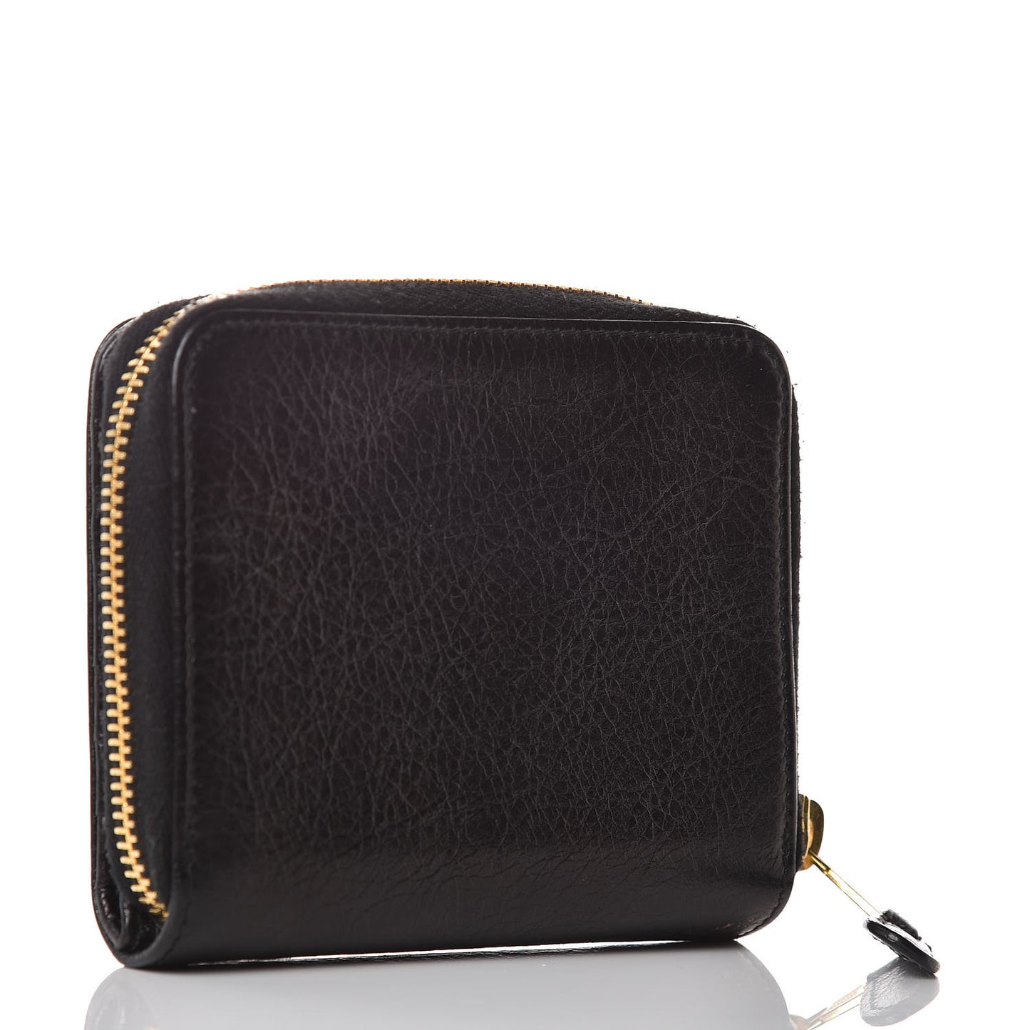 Agneau Giant 12 Gold Hardware Bill Fold Zip Wallet Black