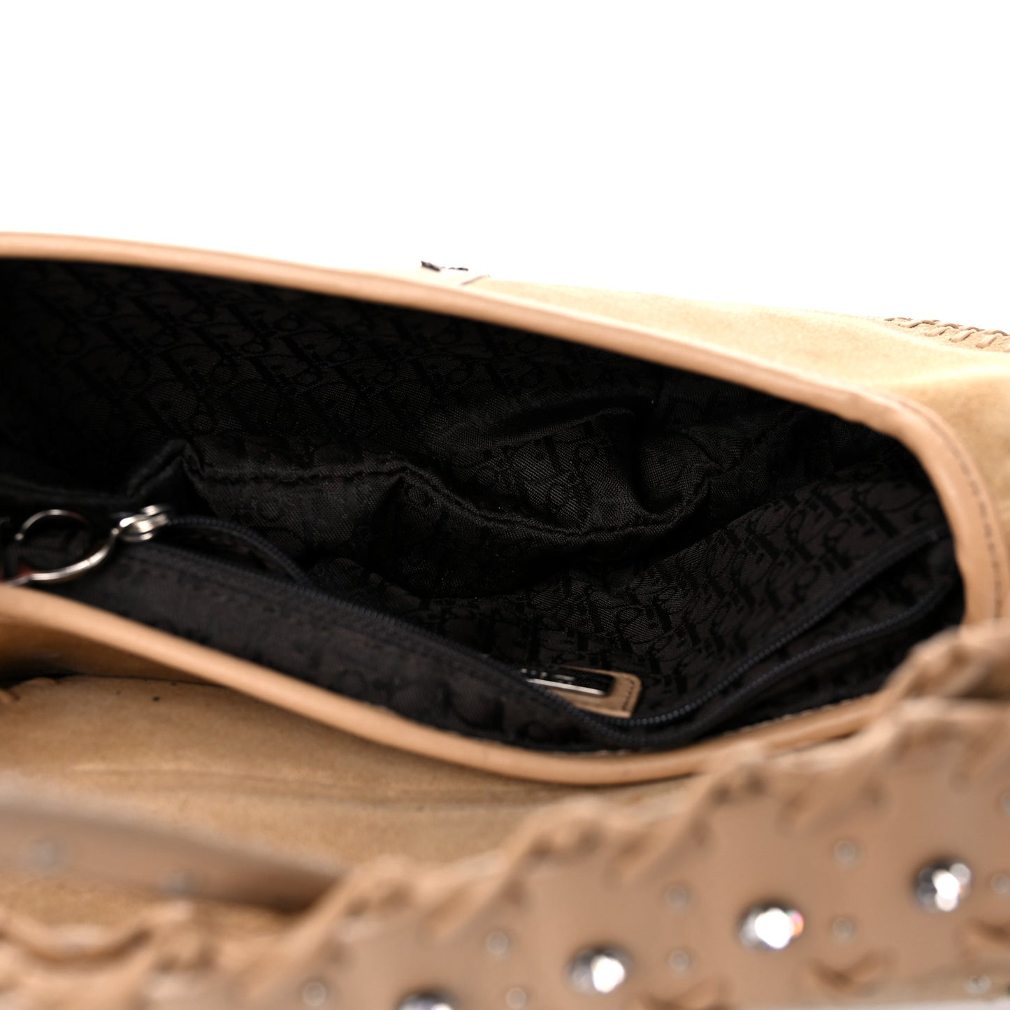 Suede Crystal Studded Saddle Bag Brown