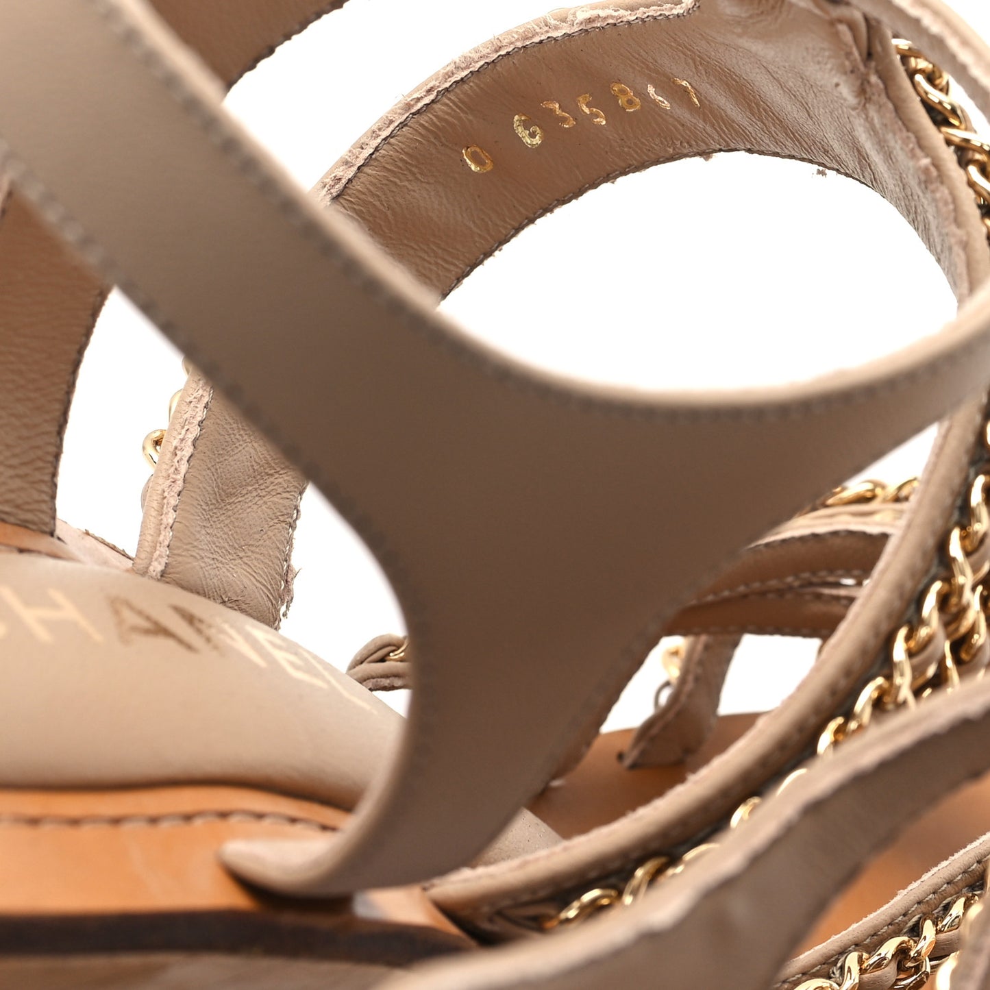 Lambskin Quilted Chain Wedge Sandals 40 Beige