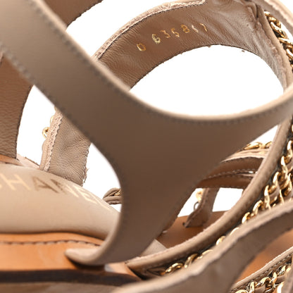 Chanel Lambskin Quilted Chain Wedge Sandals 40 Beige 9 of 9