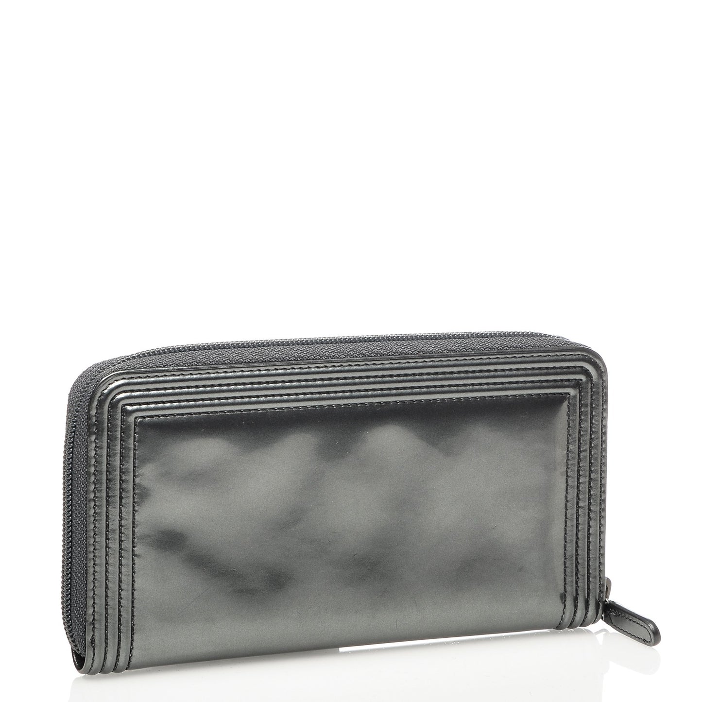 Glazed Calfskin Boy Zip Around Wallet Grey