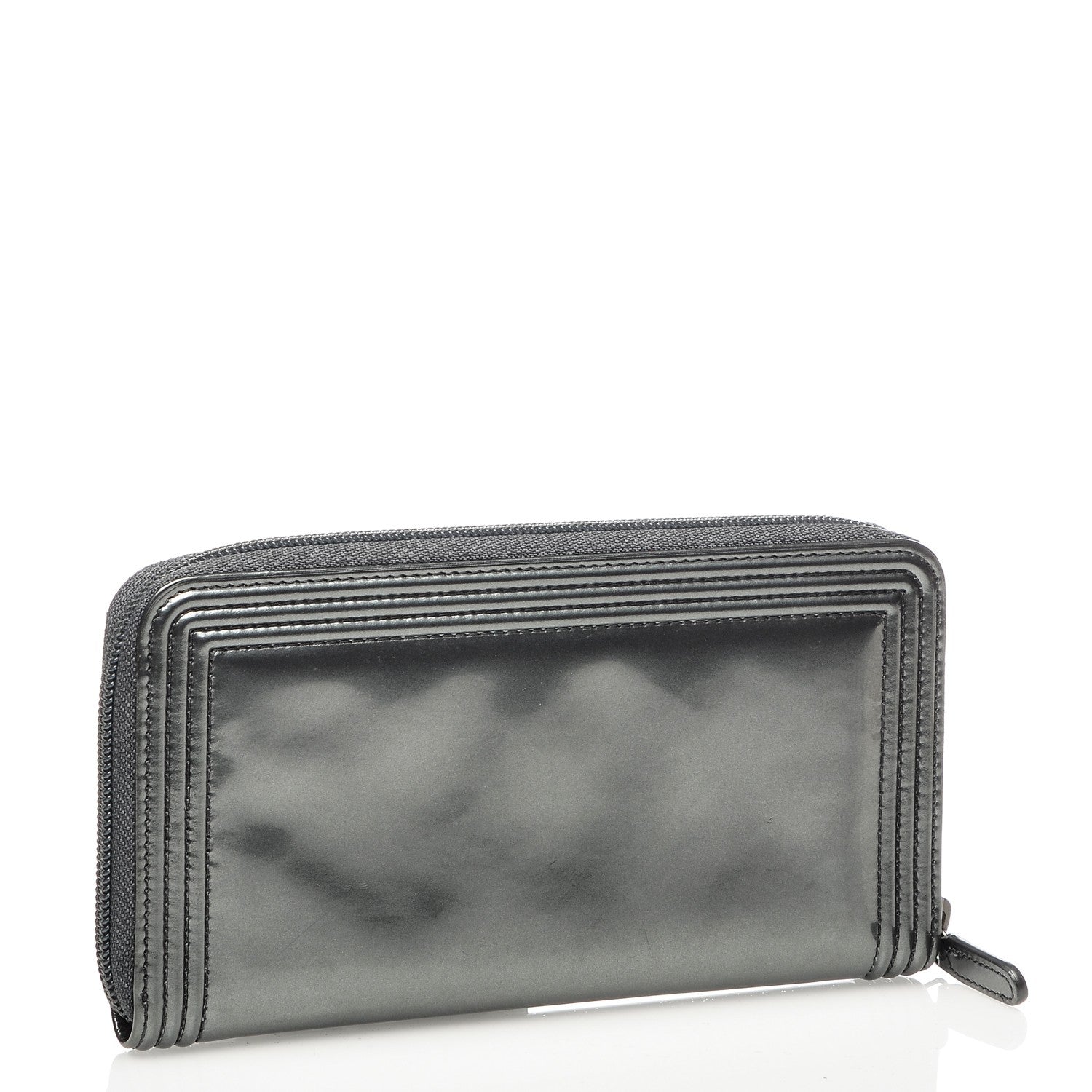 Chanel Glazed Calfskin Boy Zip Around Wallet Grey 3 of 11