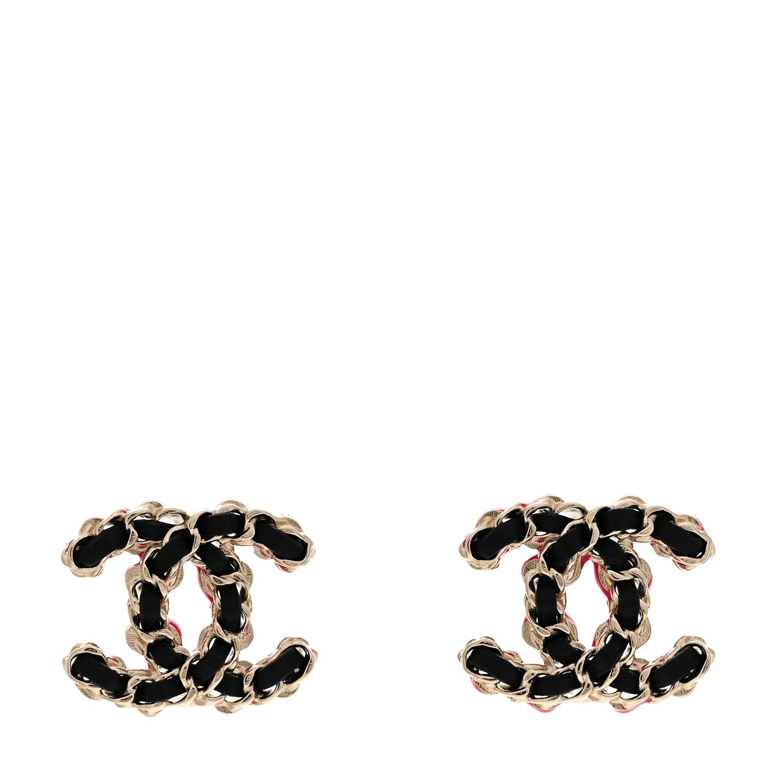 Chanel Lambskin CC Chain Earrings Black Gold Pink 1 of 5