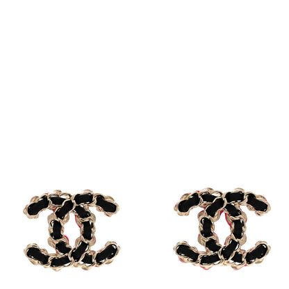 Chanel Lambskin CC Chain Earrings Black Gold Pink 1 of 5