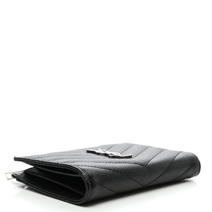 Saint Laurent Grain De Poudre Matelasse Chevron Monogram Zipped Two-Part Wallet Black 4 of 9