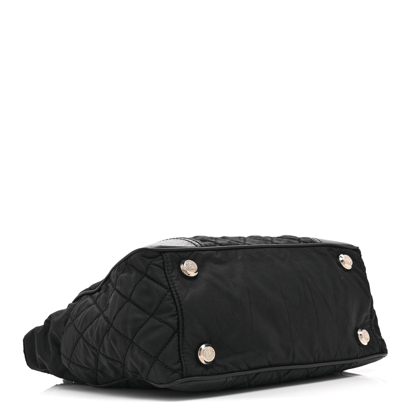 Nylon Calfskin Quilted CC Paris New York Tote Bag Black