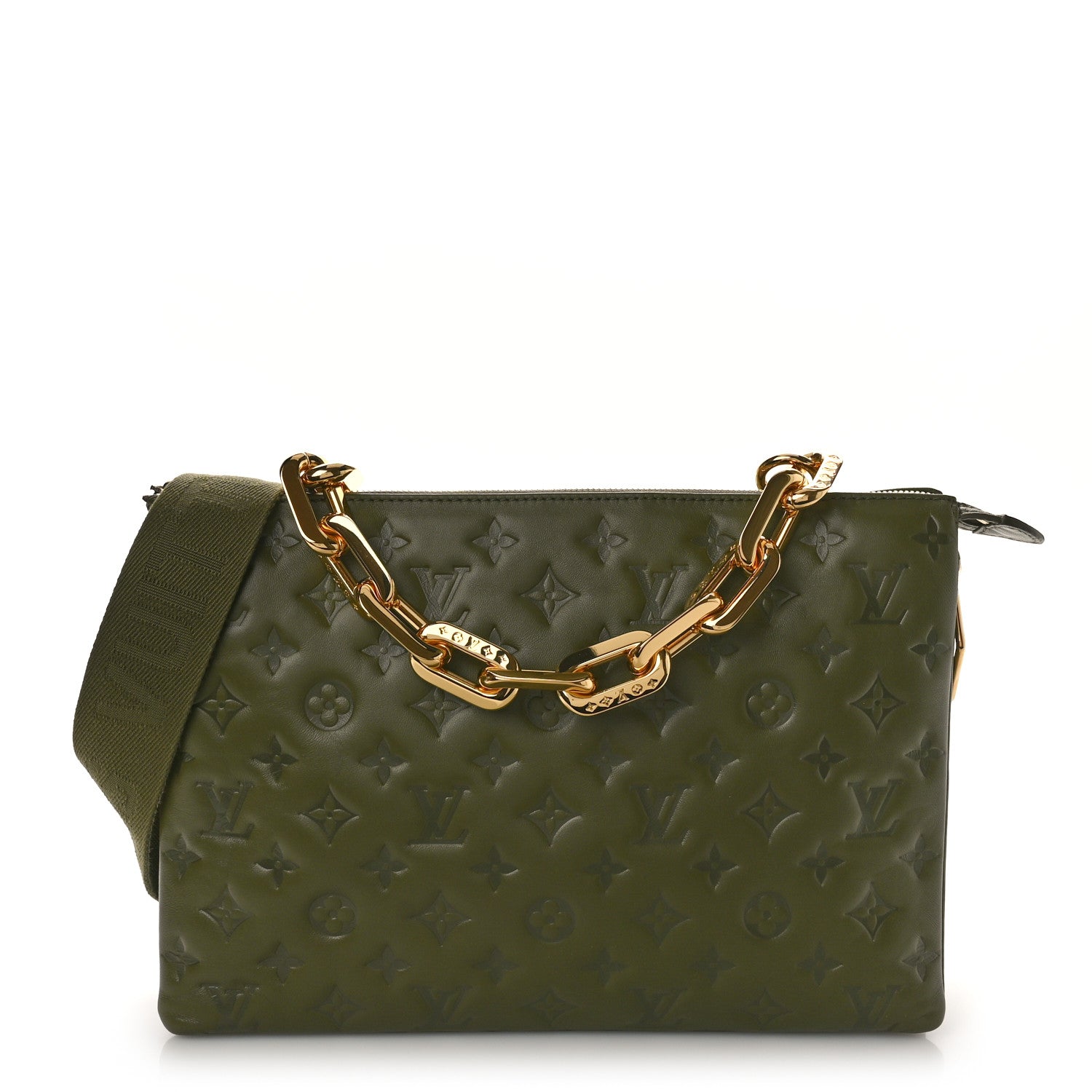 Louis Vuitton Lambskin Embossed Monogram Coussin MM Khaki 1 of 10