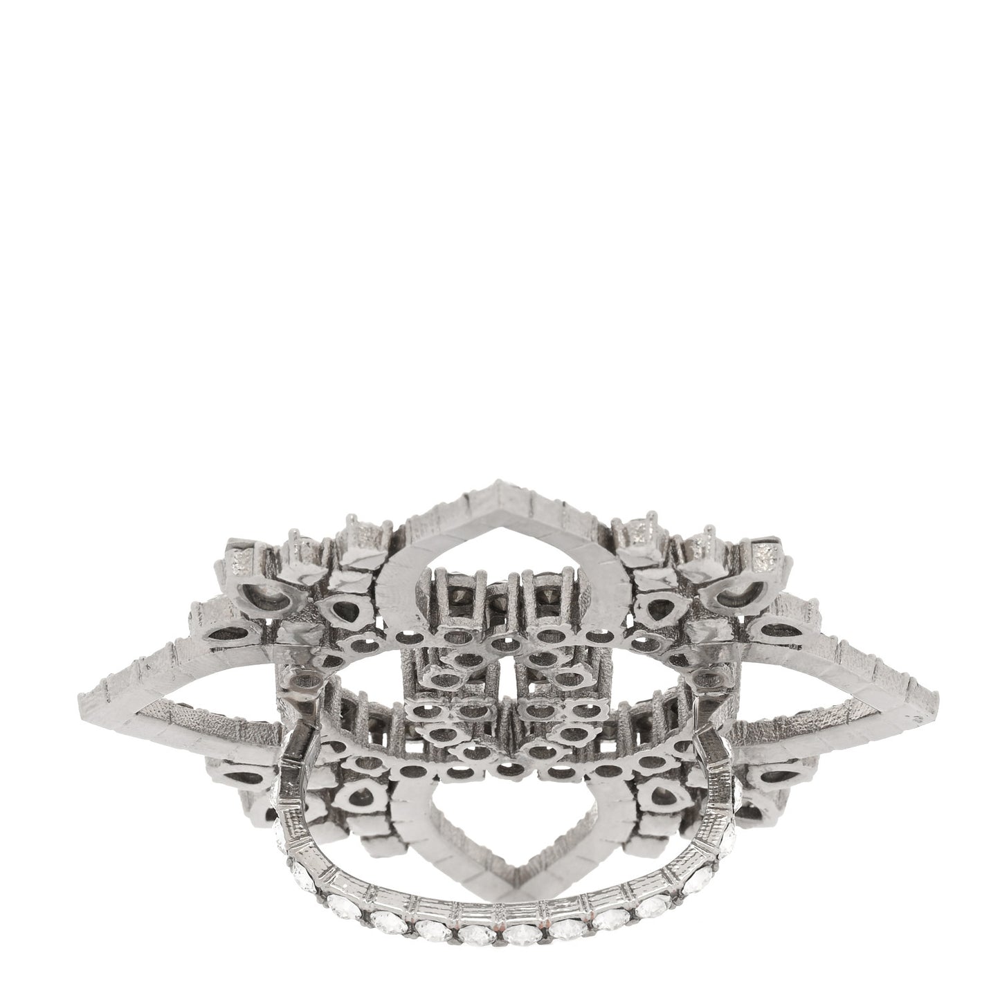Metal Crystal Interlocking G Flower Ring S Silver