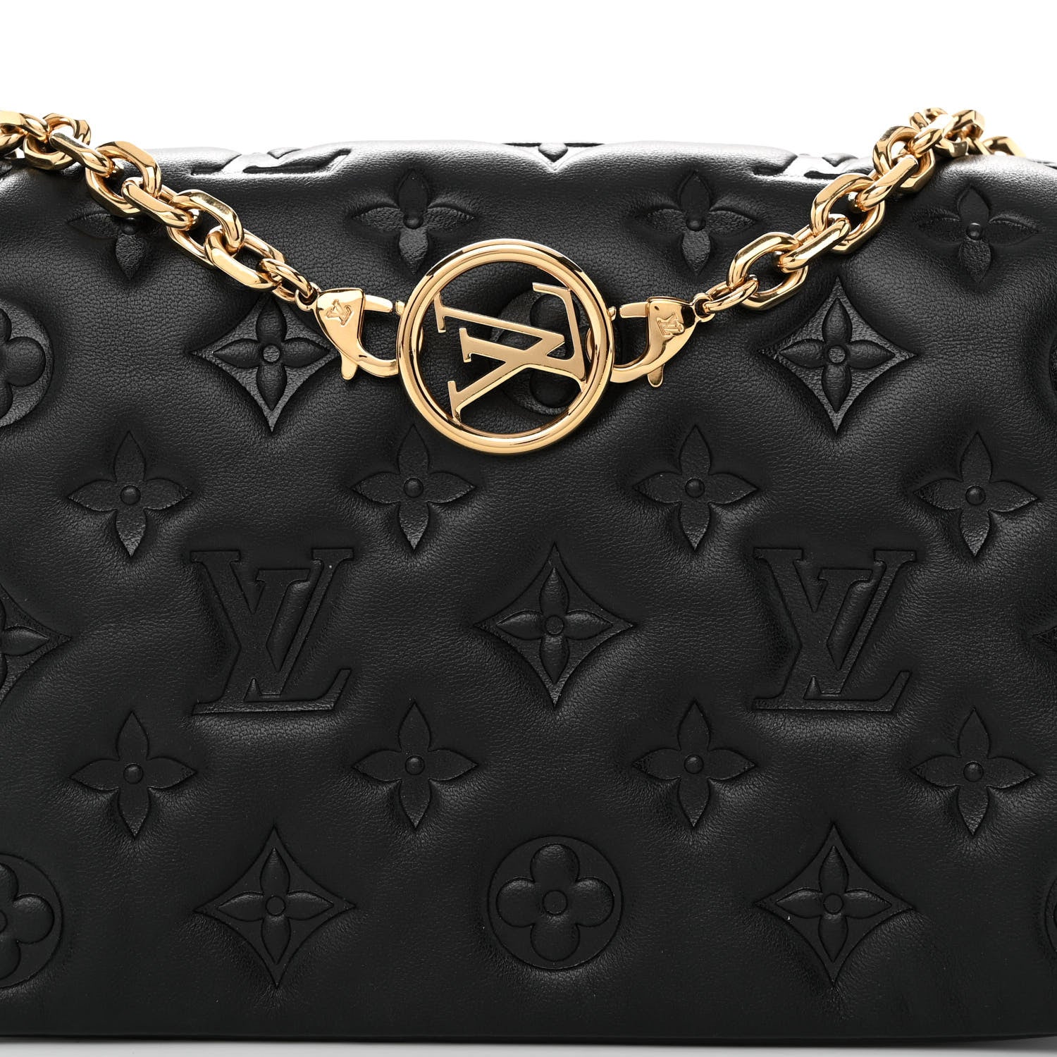 Louis Vuitton Lambskin Embossed Monogram Pochette Coussin Black 8 of 10
