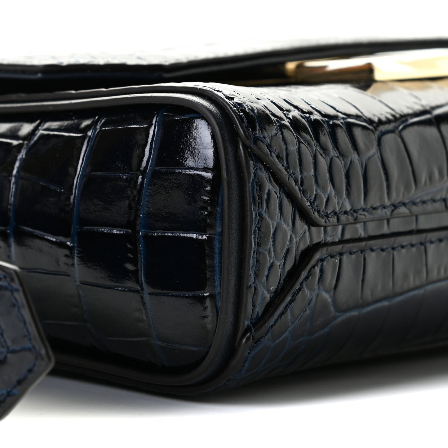 Calfskin Crocodile Embossed Eden Mini Top Handle Blue