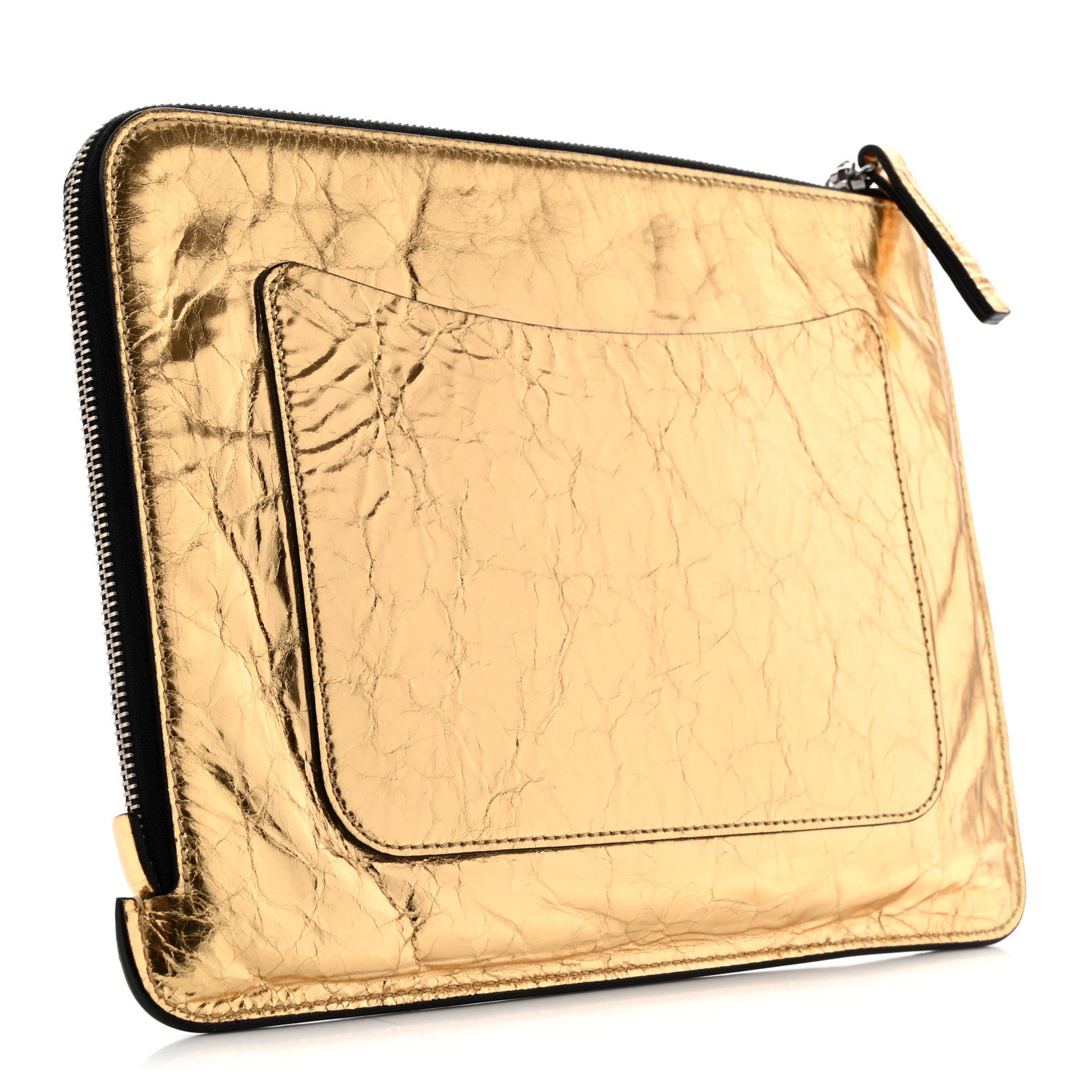 Chanel Metallic Lambskin Medium Je Ne Suis Pas En Solde Pouch Clutch Gold 3 of 8