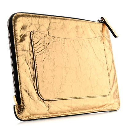Chanel Metallic Lambskin Medium Je Ne Suis Pas En Solde Pouch Clutch Gold 3 of 8