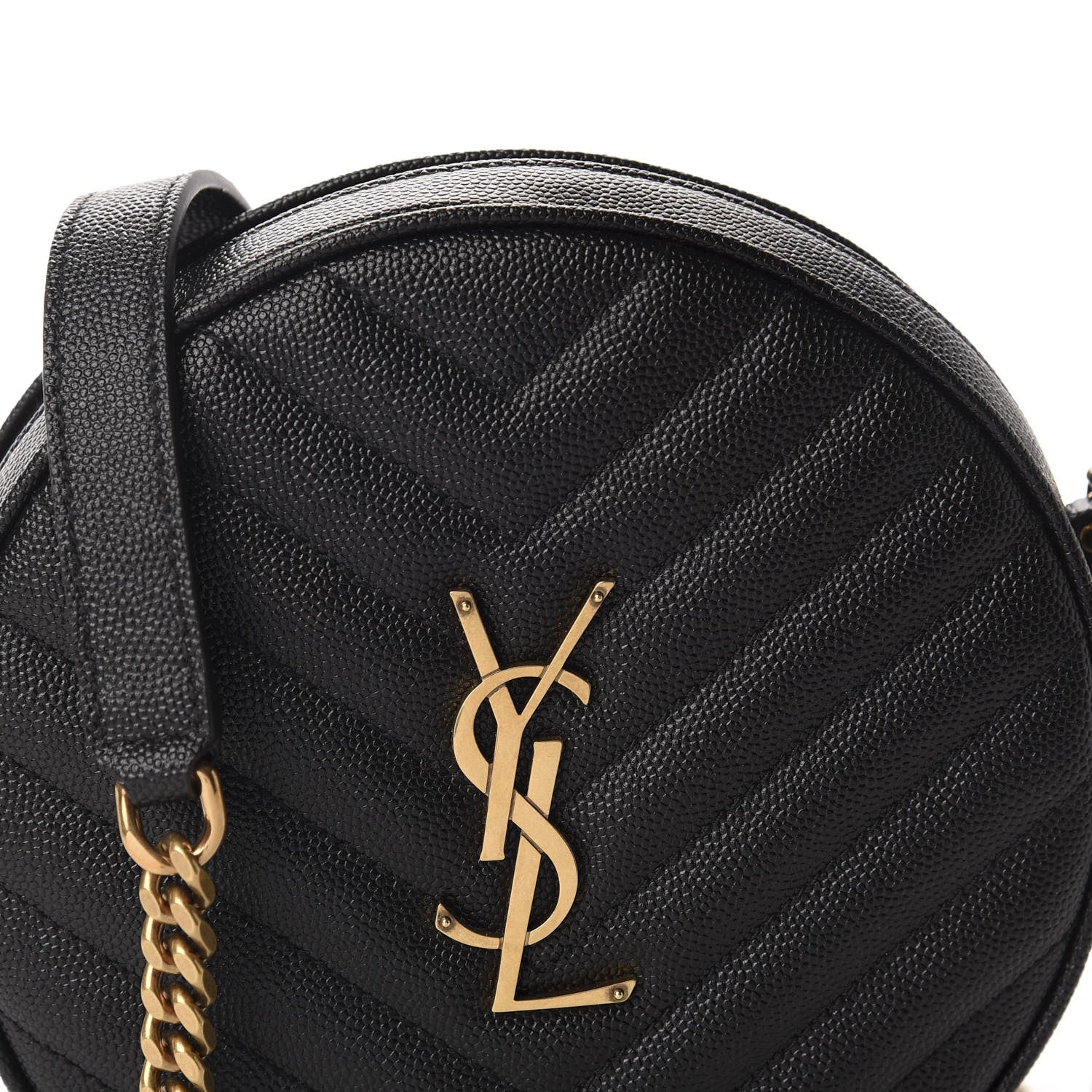 Saint Laurent Grain De Poudre Matelasse Chevron Quilted Round Vinyle Camera Bag Black 10 of 10