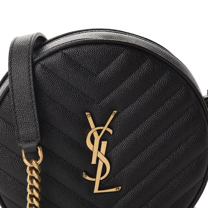Saint Laurent Grain De Poudre Matelasse Chevron Quilted Round Vinyle Camera Bag Black 10 of 10