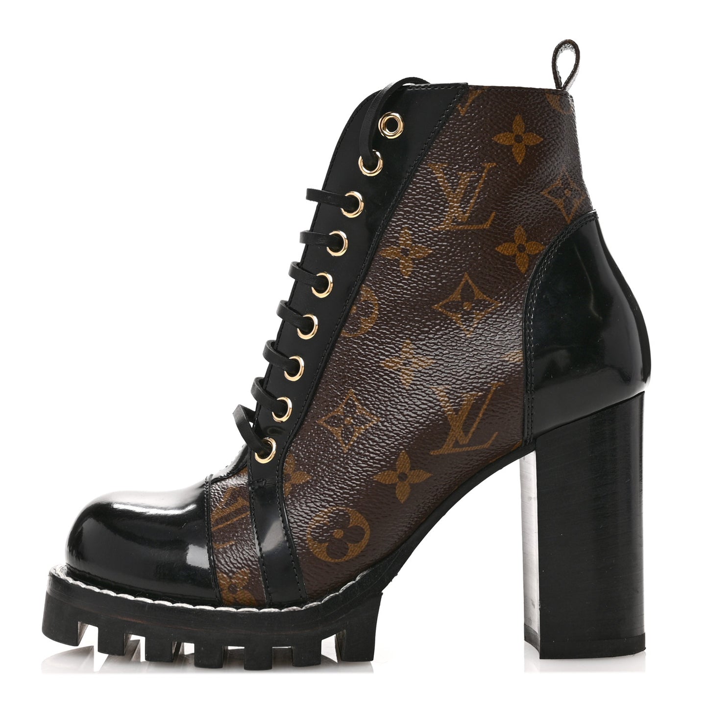 Patent Calfskin Monogram Star Trail Ankle Boots 36 Black