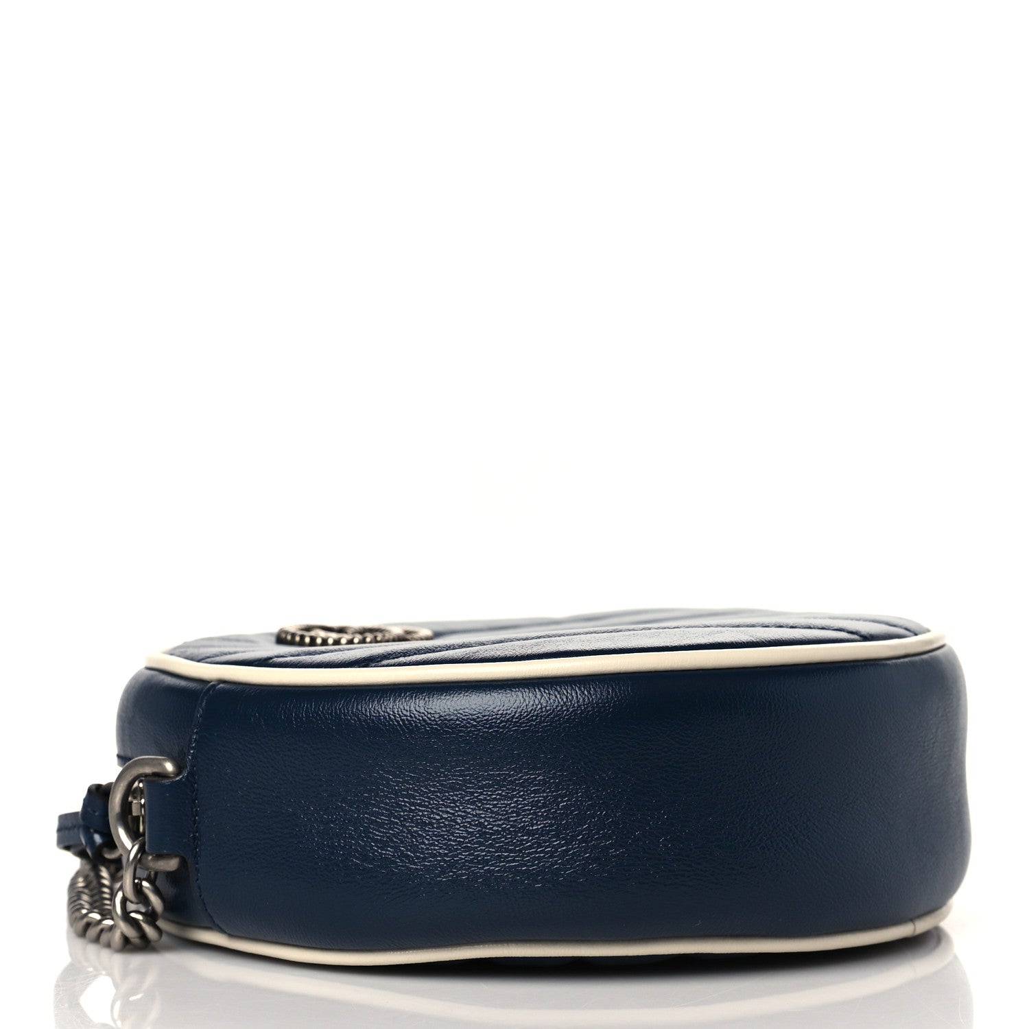 Gucci Azalea Calfskin Matelasse Diagonal Mini Torchon GG Marmont Round Shoulder Bag Blue Agata Mystic White 4 of 10