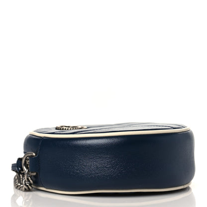Gucci Azalea Calfskin Matelasse Diagonal Mini Torchon GG Marmont Round Shoulder Bag Blue Agata Mystic White 4 of 10