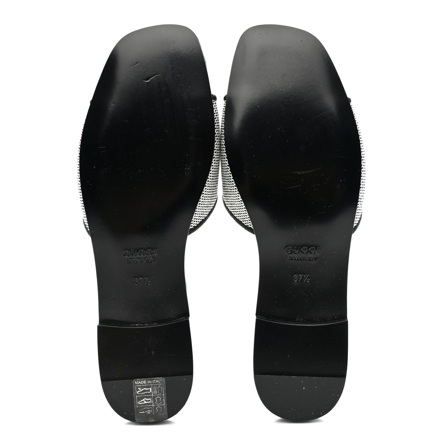 Cosmo Softy Calfskin Canvas Interlocking G Cut Out Slide Sandals 37.5 Natural Black