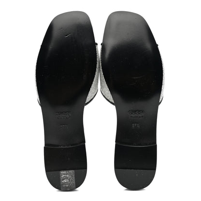 Gucci Cosmo Softy Calfskin Canvas Interlocking G Cut Out Slide Sandals 37.5 Natural Black 6 of 8