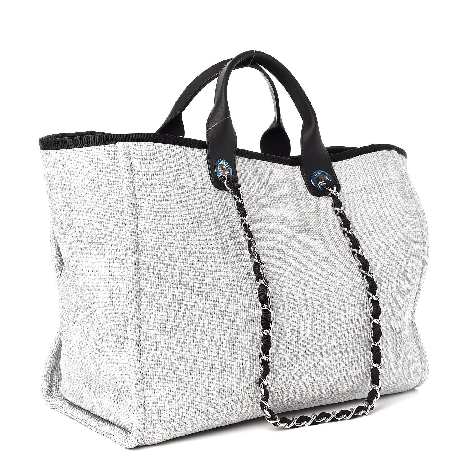 Chanel Woven Straw Raffia Large Deauville Tote Grey 4 of 8