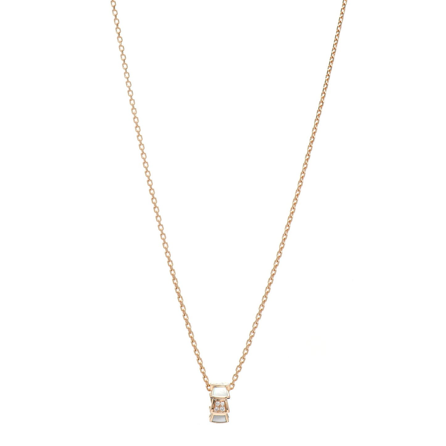 18K Rose Gold Diamond Mother of Pearl Serpenti Viper Pendant Necklace