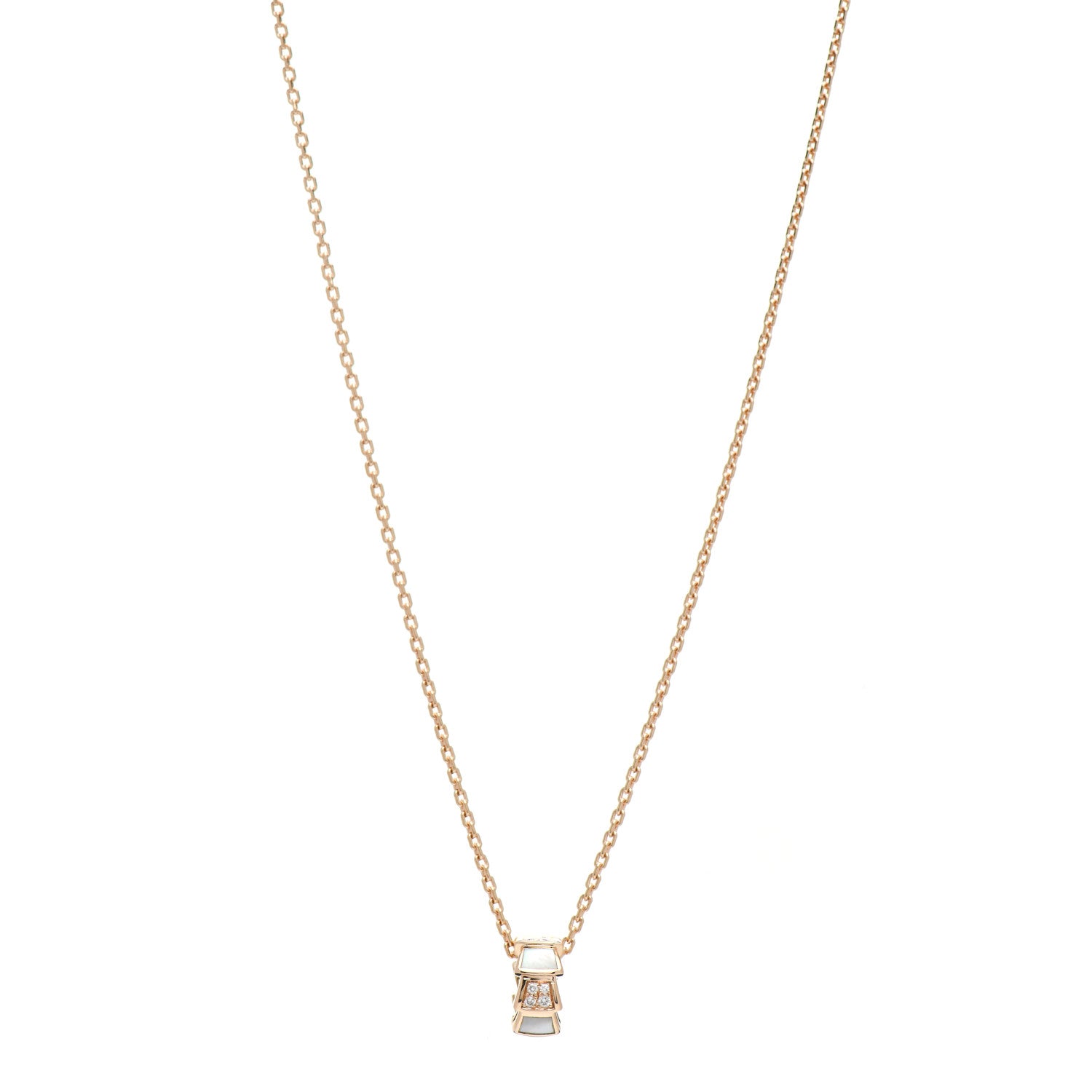 Bulgari 18K Rose Gold Diamond Mother of Pearl Serpenti Viper Pendant Necklace 1 of 5